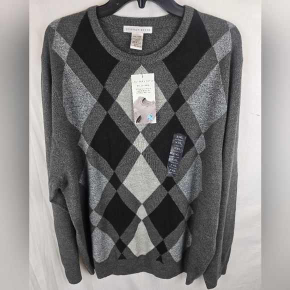 NWT Geoffrey Beene Gray Argyle Men's Long Sleeve Sweater Sz XXL - Picture 2 of 8